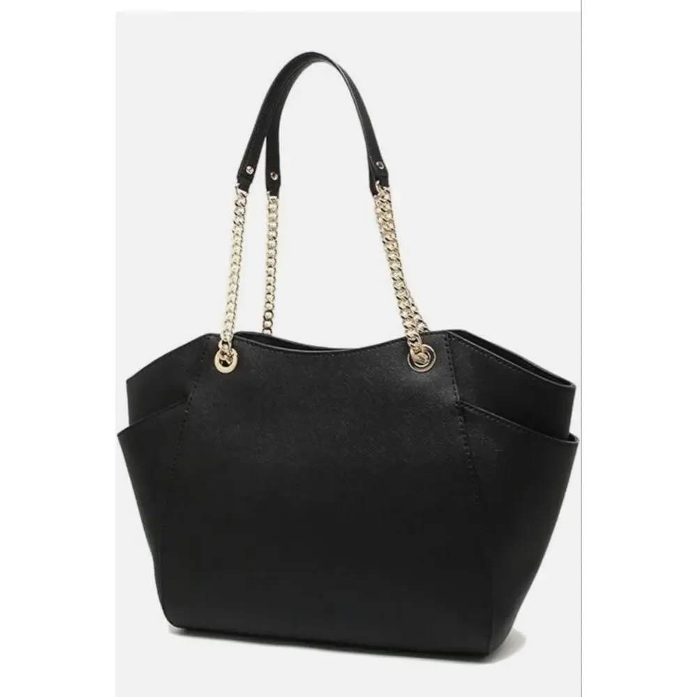 Michael Kors Jet Set Travel Black Leather Shoulder Tote